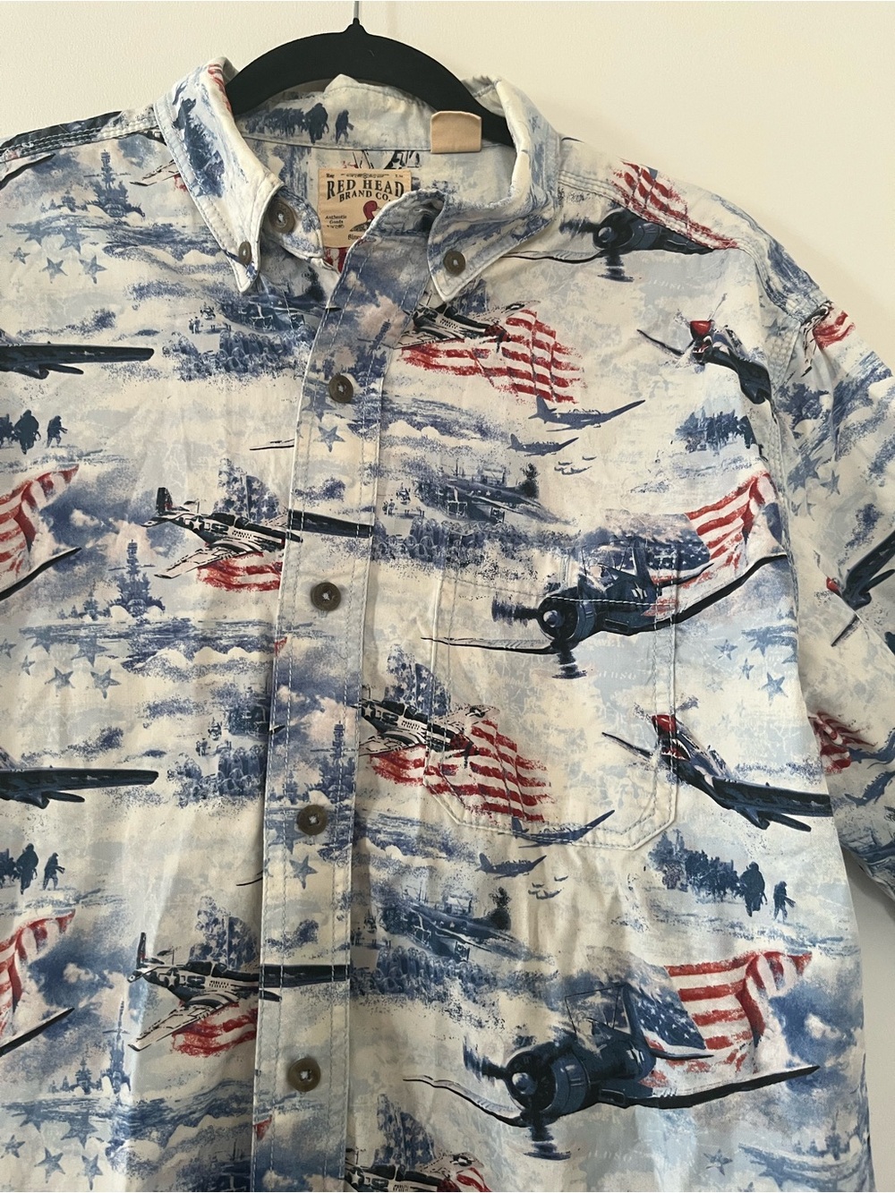Red Head USA Airplane Button Up Shirt Large Patriotic 100% Cotton 4th of July - Picture 3 of 6